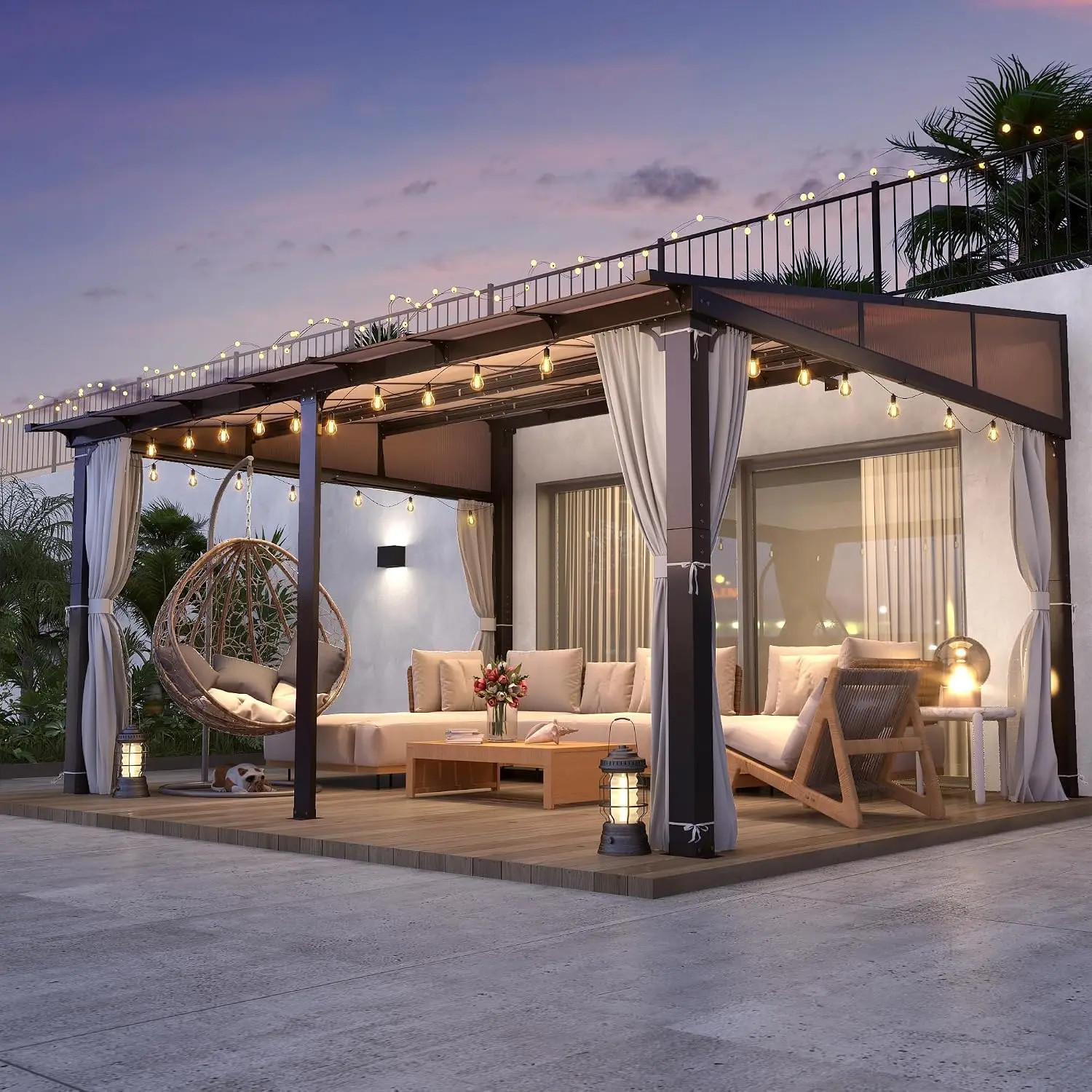 12' X 14' Outdoor Polycarbonate Lean to Gazebo, Wall-Mounted Heavy-Duty Gazebo with Sloped Roof, Outdoor Patio Pavilion, Custom