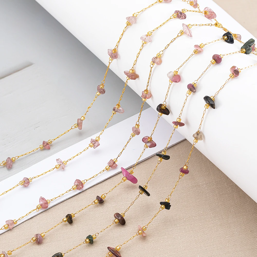 1M New Stainless Steel Thin Link Chain DIY Bracelet Irregular Crystal Stone Beads Charm Beaded Necklace for Women Jewelry Making