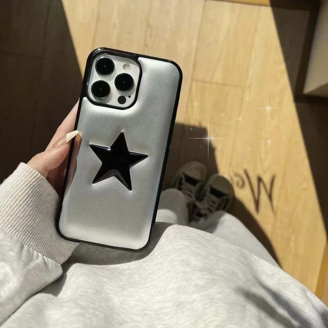 Y2K Cute Plating 3D Star Soap Phone Case For iPhone 15 14 13 16 Pro Max Pentagram Stylish Lens Protection Silicone Soft Cover