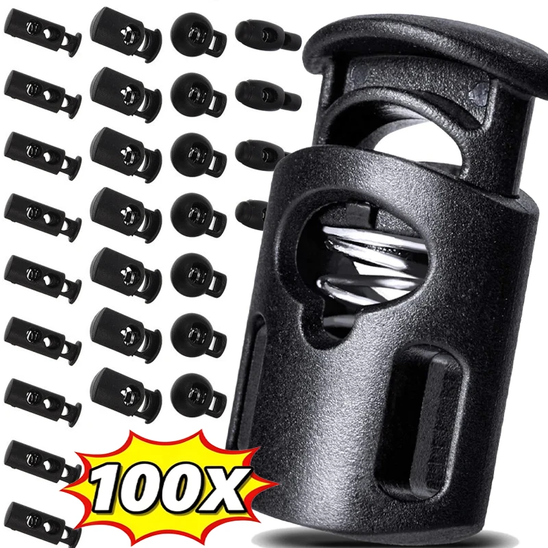 DIY Cloth Cord Lock Plastic Stopper Cord Ends Toggles Clip Buckle Black Spring Toggle Stopper for DIY Bag Clothing Accessories