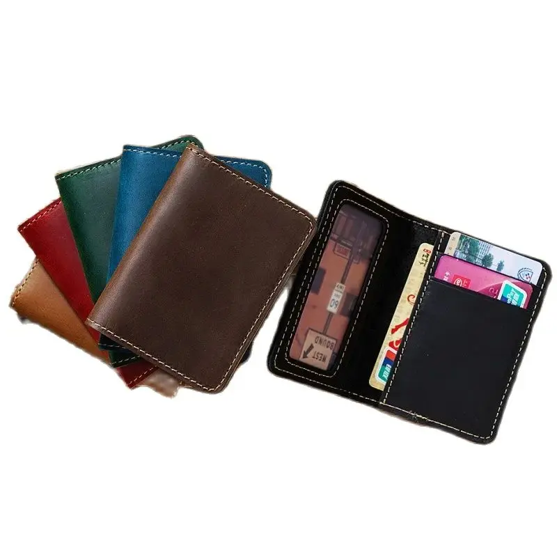 

GENODERN Men's Retro Crazy Horse Leather Card Holder Multi-Functional Leather Short Ultra-Thin Driving License