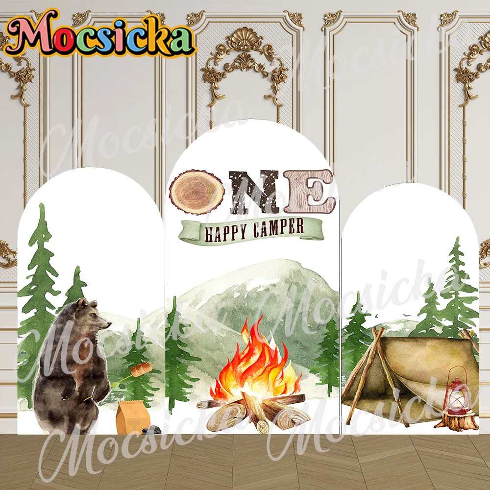 Mocsicka 2-Sided غطاء قوس الحياة البرية واحد سعيد العربة خلفية استحمام الطفل قوس جدار الأطفال 1st حفلة عيد ميلاد حفلة موسيقية الاستوديو
