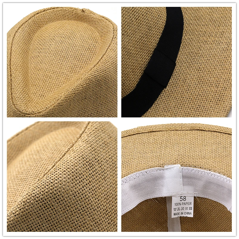 Fashion Summer Women Men Straw Sun Hat With Wide Brim Panama Hat For Beach Fedora Jazz Hat Size 56-58CM