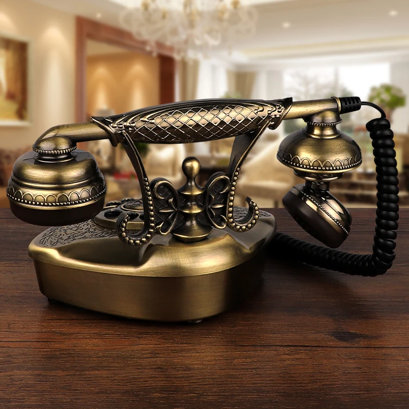 Retro Vintage Desk Telephone Antique Style Button Dial Metal Phone, Electronic Ringtones, Home Office Telephone Decoration