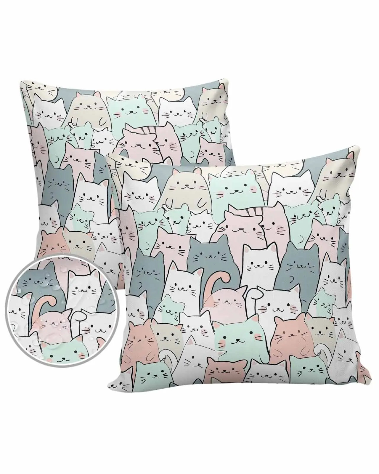 Cat Line Hand Drawn Waterproof Pillowcase Set Car Cushion Cover Home Sofa Office Decorative Pillowcase Cover