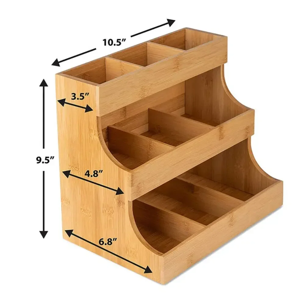 Wooden Tea Storage Rack, Sugar Packets Organizer, Coffee Tea Bag Organizer, Display Box, 3 Layers Holder