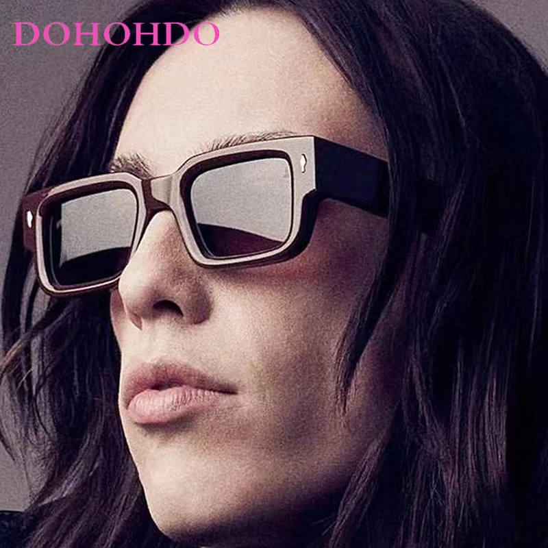 

Trendy Rivets Thick Frame Sunglasses Men Fashion Square Retro Sun Glasses Luxury Brand Design UV400 Travel Shades Eyewear Women