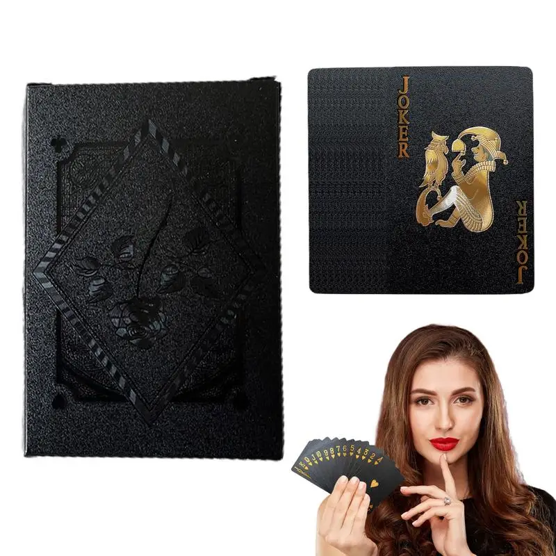 1 Set Playing Cards Black Foil Poker Card Deck Waterproof Plastic Cards for Party&Classic Family Card Board Game