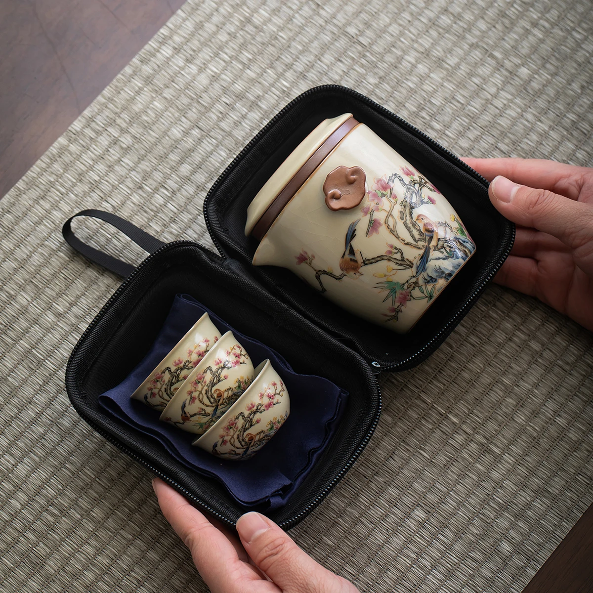 Ru Kiln Portable Travel Tea Set, with Strainer for Outdoor Camping, Suitable for Office, Home and On-the-go Tea Drinking