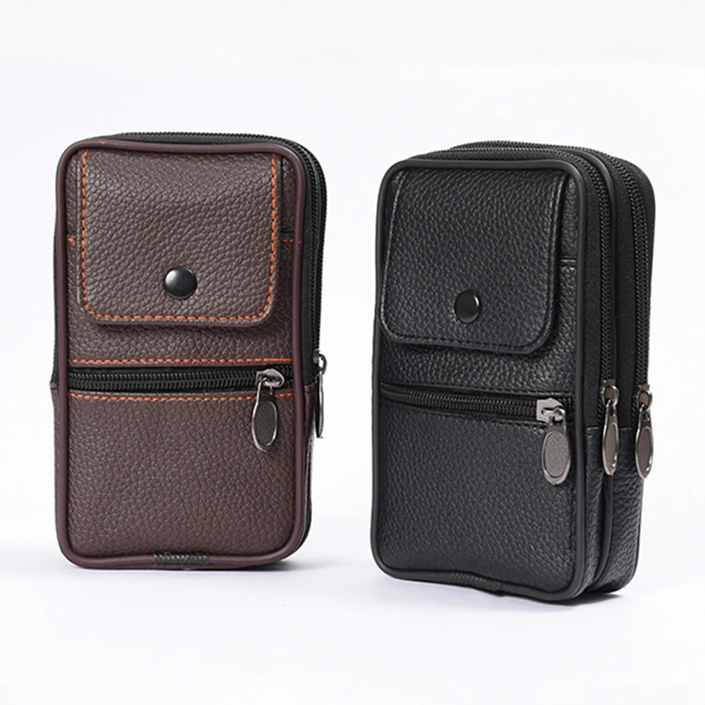 

Men Cowhide Leather Fanny Waist Bag Quality Classic Texture Designer Business Male Phone Bags Solid Mobile Phone Belt Bum Pouch
