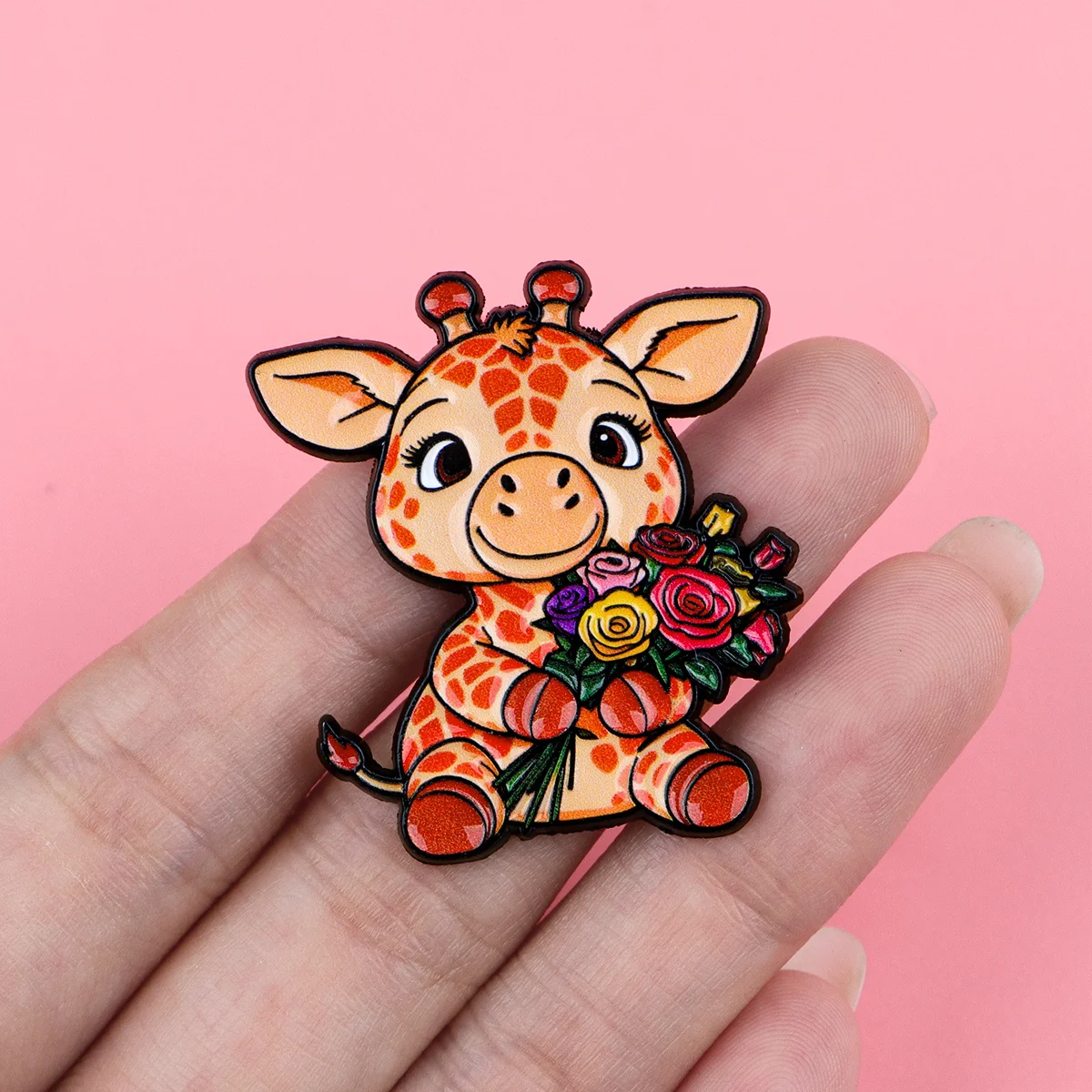Niedliche Giraffen-Emaille-Anstecknadel & Brosche - Süße Giraffe mit Blumen, Perfekt für Rucksäcke, Taschen und Geschenke, Ideal für Schule, Büro