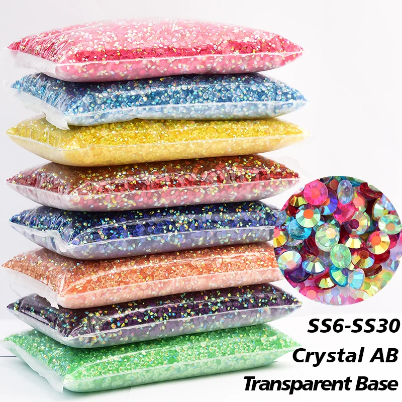 

OLeeya Wholesale Resin Crystal AB Non Hotfix Rhinestones 2-6mm Transparent Base стразы для ногтей For Crafting Supplies DIY