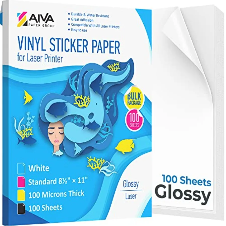 

Printable Vinyl Sticker Paper for Laser Printer - White - Self-Adhesive - Waterproof Decal Paper - Standard Letter Size 8.5"x11