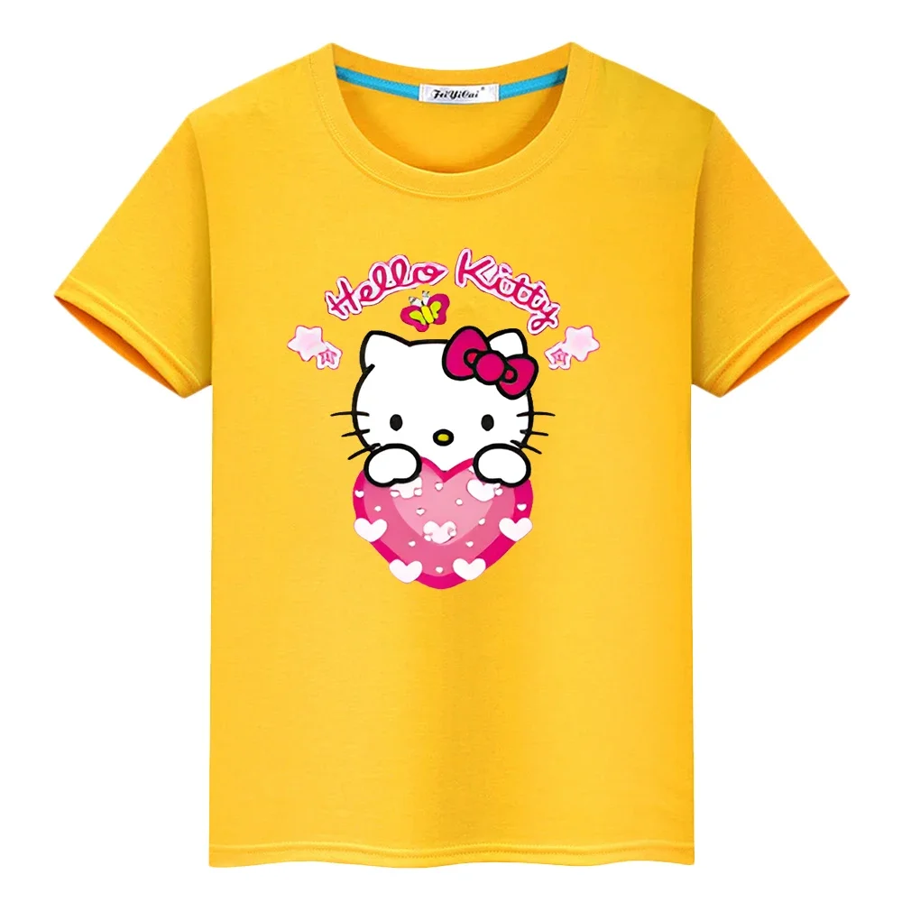 

hello kitty clothes Print T-shirt 100%Cotton Anime Tees Summer Cute Tops Cartoon Short y2k one piece boys girl clothes kids gift