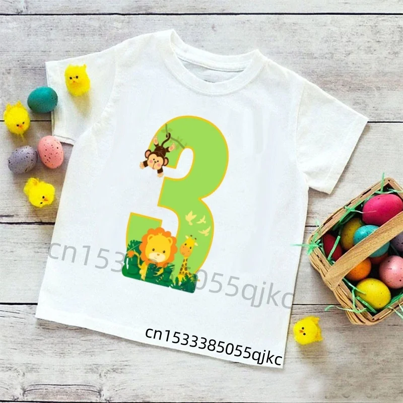 Kids Zoo Animals Birthday Number 1-9 T Shirt Boy Girl Lion Giraffe Animal Party Tshirt Children Customized Tops Tee