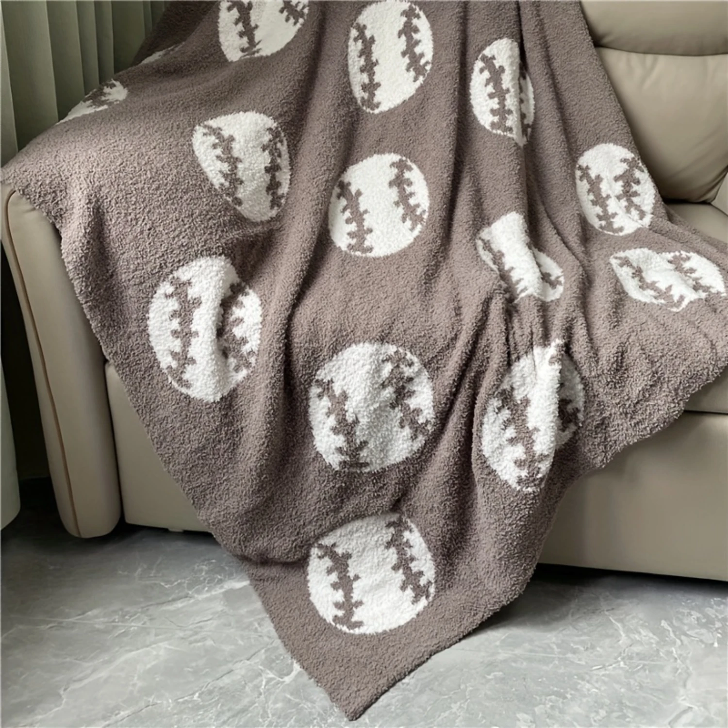 Comfortable Baseball Pattern Blanket Perfect Lightweight Bedding For Adults, Soft, Warm, Perfect For Bed Sofas (baseball Brown)