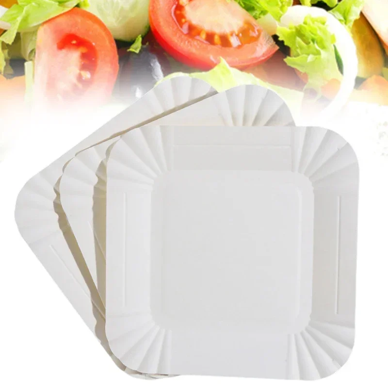 100pcs Square White Paper Plates Disposable Tableware Plate Dishes For Fruit Cake Dessert Snacks Food Festival Party Supplies