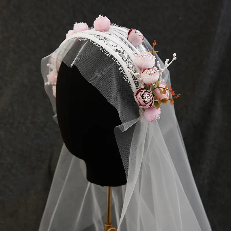 Flower Veil for Wedding, New Korean Retro Headgear Oil Painting Style High-grade Bud Photo Wedding Accessories