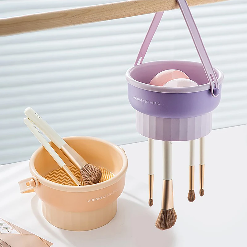 1 PC Silicone Washing Bowl Makeup Brush Cleaning Box Make-up Egg Drying Tool Set Powder Puff Washer Sponge Storage Artifact