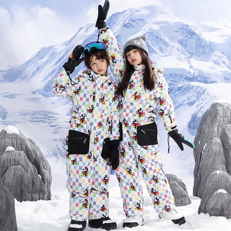 Traje de esquí para niños y niñas, mono de esquí para niños, traje de Snowboard impermeable a prueba de viento cálido para exteriores, conjunto de chaqueta y pantalones para niños, Invierno