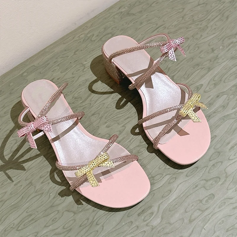 

High quality Silk sequined women's chunky heel summer lightweight slippers, exquisite design popular shoes 25030723