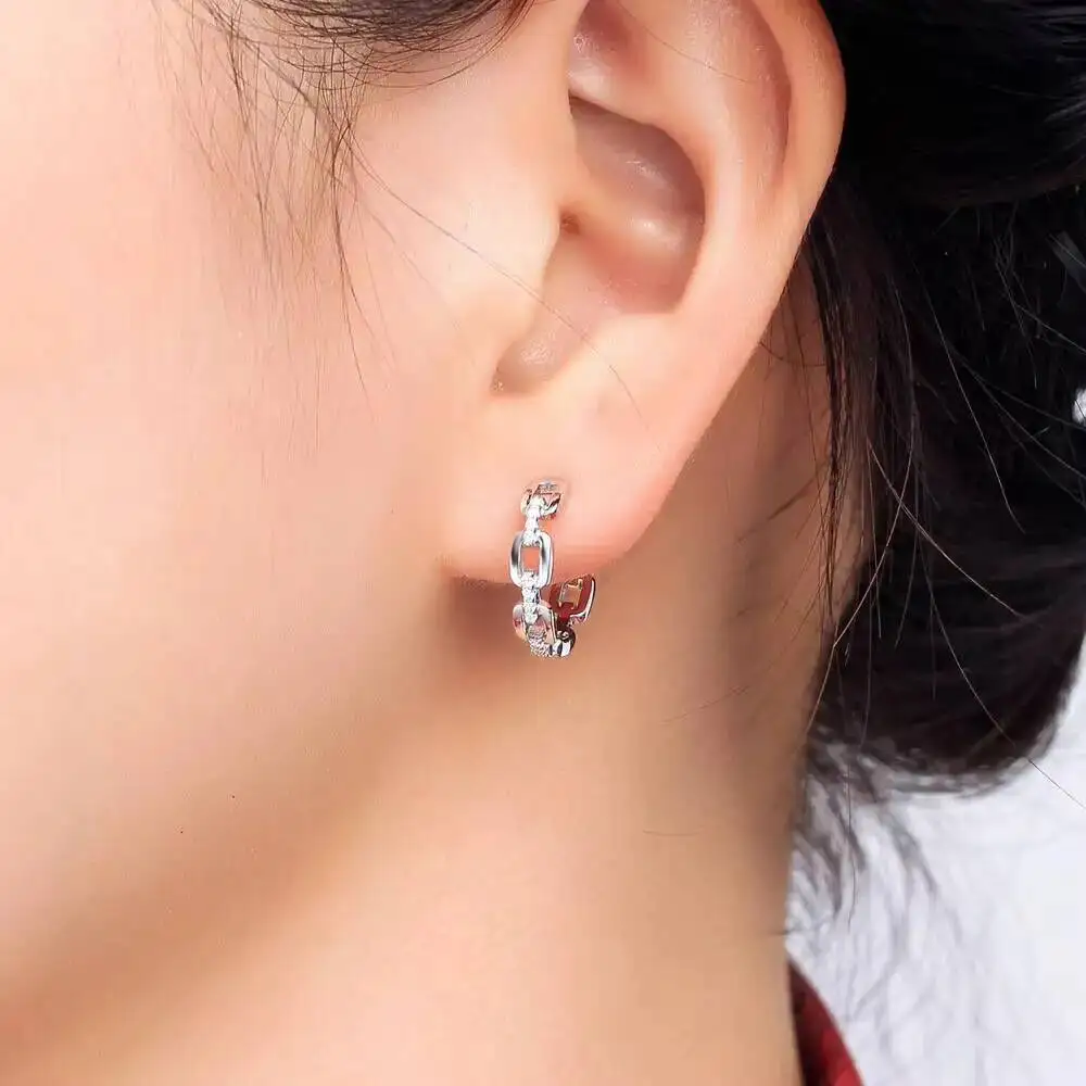 High End Ear Jewelry Micro Pave Cubic Zirconia Hoop Earrings Cuban Style S925 Sterling Silver Hoop Earrings
