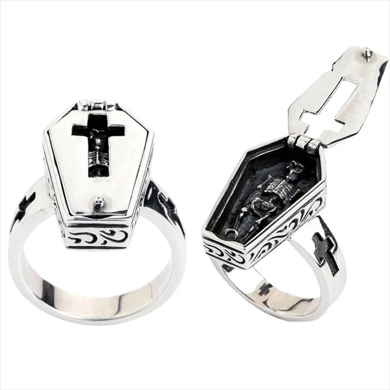 Vintage Halloween Vampier Skull Flip Kist Heren Ring Gothic Punk Stoom Motorfiets Y 2K Party Cadeau Sieraden