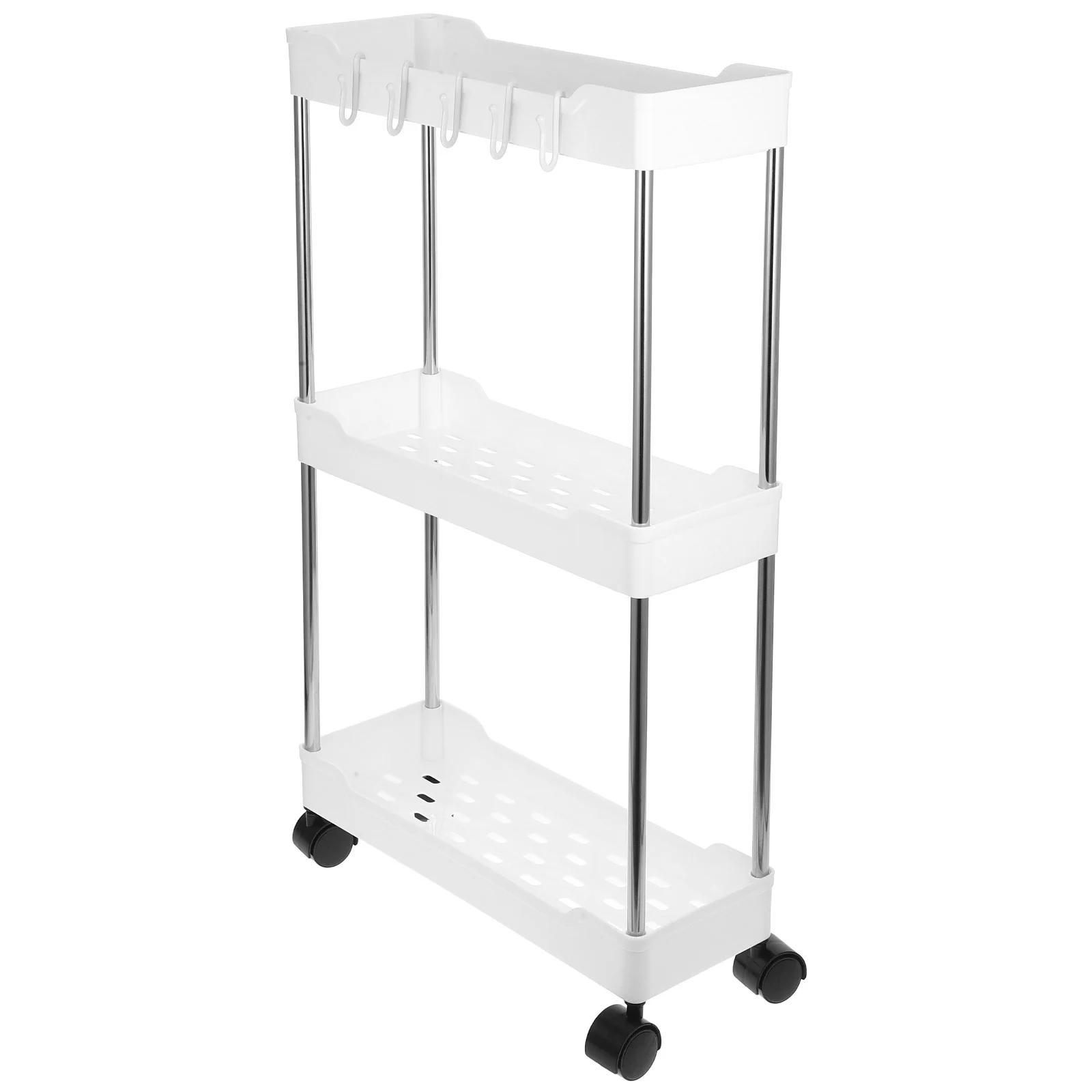 Trolley Rack Storage Shelf Rolling Organizer Cart Kitchen Fall The Ground White Pp