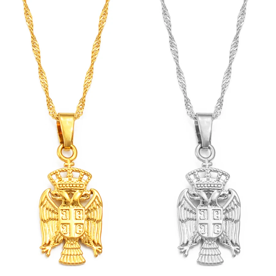 Anniyoc Republic of Serbia Eagle Pendant Necklaces for Women Girls Gold Plated/Silver Color Srbija Jewelry Serbian  @261606