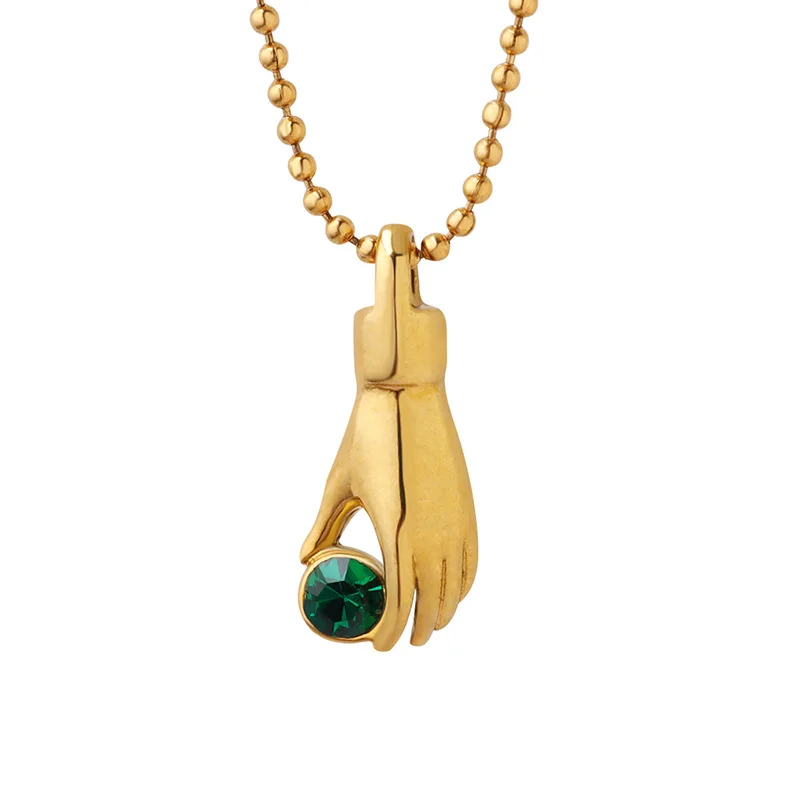 

Premium clavicle chain emerald zircon titanium steel gold-plated pendant delicate necklace