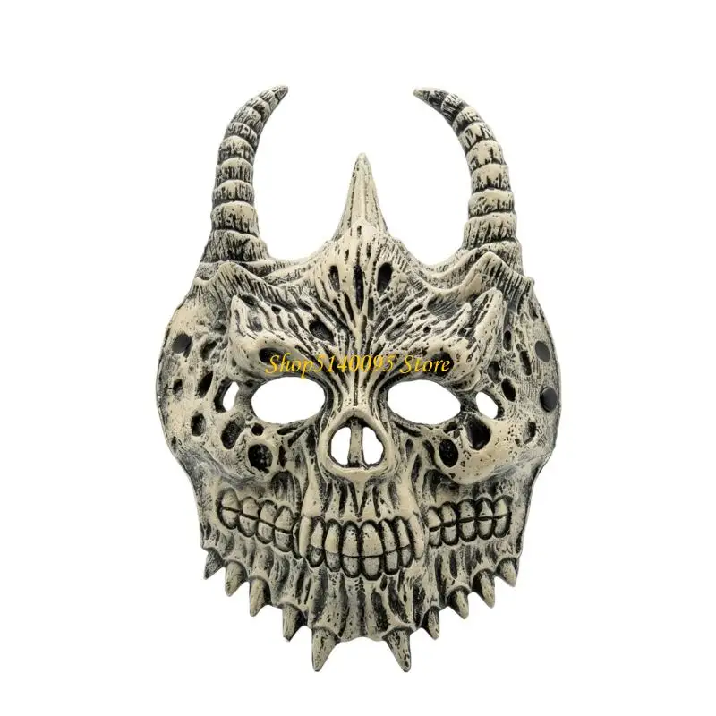 DXAE Halloween Horned Skull Mask with Full Face Coverage Eye Openings Nose Cutout for Seasonal Party Wear