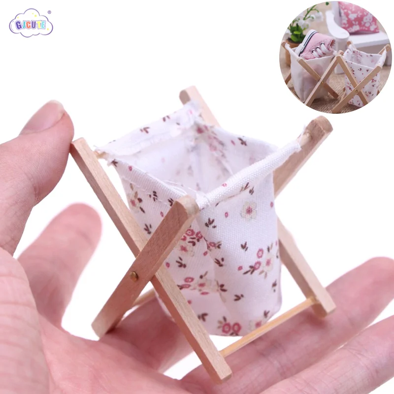 

1:12 Dollhouse Miniature Bathroom Fabric Folding Dirty Clothes Basket Bedroom Shoes Storage Basket Model Decor Kids Toys