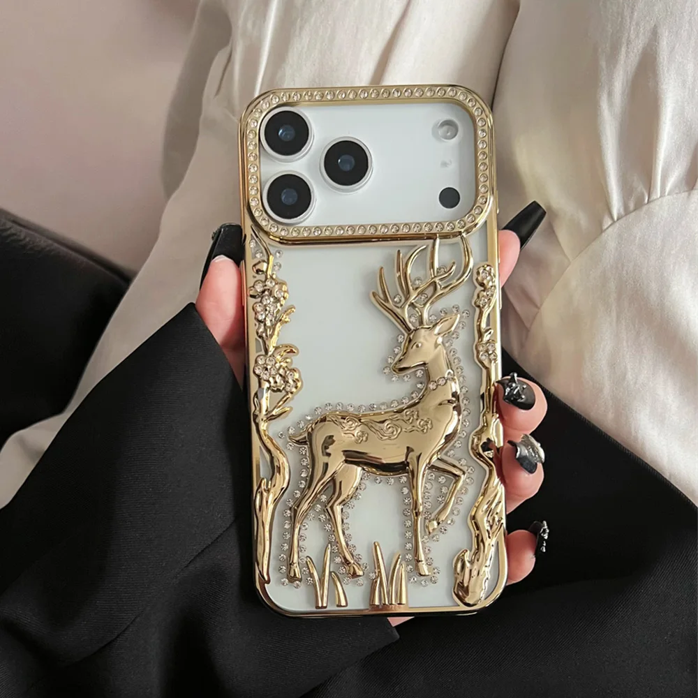 بريق حجر الراين الزهور الغزلان شفافة قضية الهاتف آيفون 17 16 15 14 13 12 برو ماكس الهواء تصفيح حماية غطاء ناعم