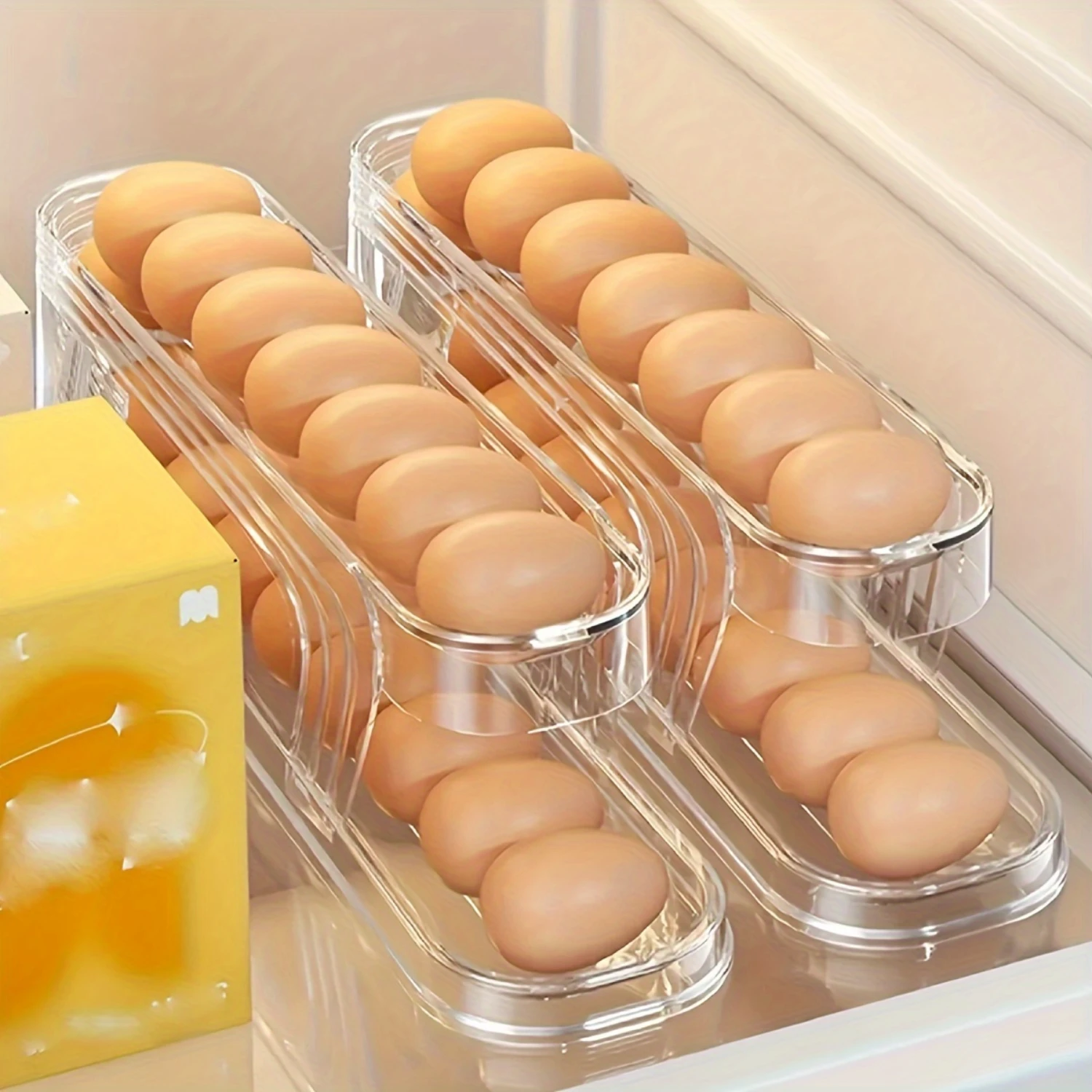 1PC, Transparent Egg  Box, Refrigerator Side Door Automatic Egg Rolling Multi-layer Shelf Special Crisper, Egg  Rack, Refrigerat