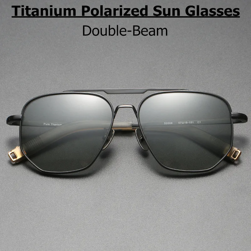 Double-Beam Sunglasses Polarized Sun Glasses Men Drving Eyeglasses Night Vision Photochromic Lens Anti-UV Titanium Myopia Frame