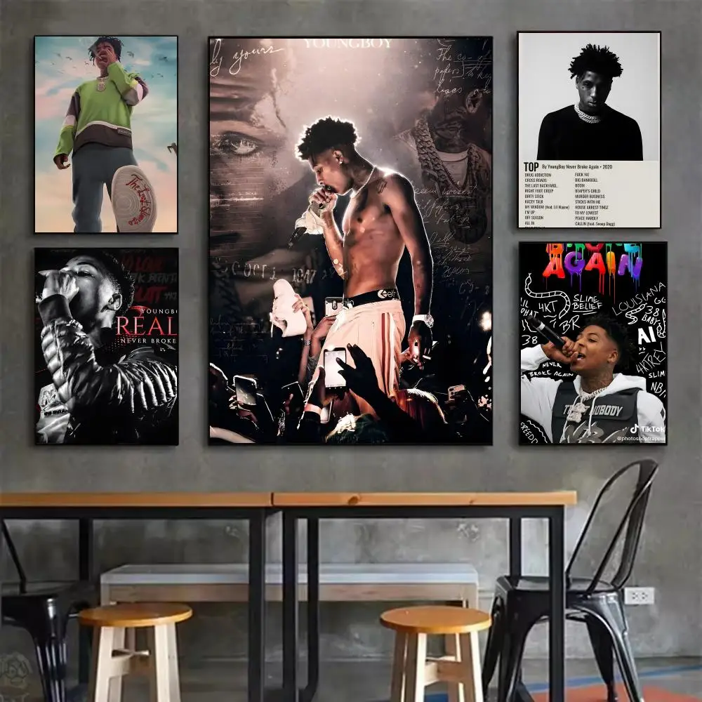 Rapper Y-YoungBoy Never B-Broke Again Poster Self-adhesive Art Waterproof Sticker Coffee House Dorm Room Wall Decor