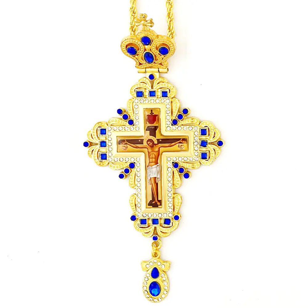 HTISOK Orthodoxes Jesus-Kreuz-Anhänger mit Kette aus Zinklegierung, religiöser Schmuck als erschwingliches christliches Halsketten-Geschenk – Detail 11