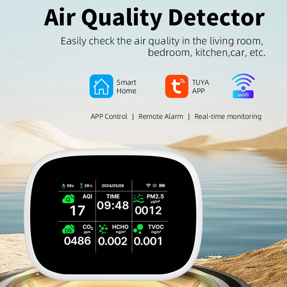 Tuya WiFi 10 in 1 Air Quality Detector Household Portable AQI PM2.5 PM1.0 PM10 CO2 TVOC HCHO Tester Multifunctional TFT Display