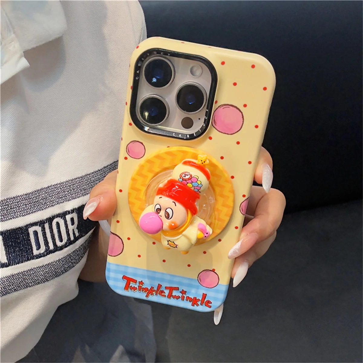 

Fashion Yellow Polka Dot Magnetic Phone Case For iPhone 16 Pro 14 13 15 Pro Max Back Cover with Holder Shockproof Cases