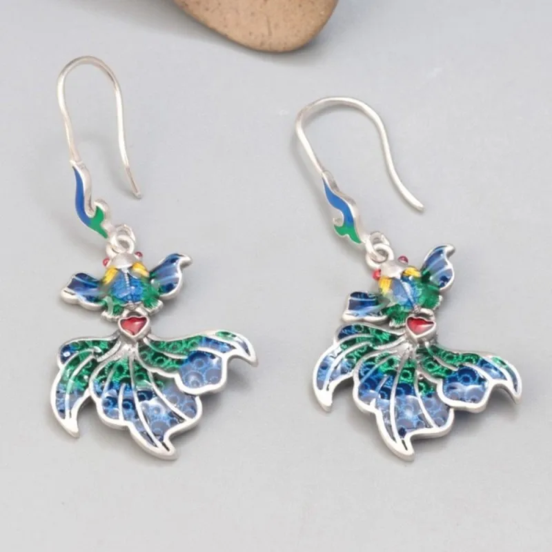 

Real Solid 925 Sterling Silver Dangle Women Lucky Colorful Enamel Fish Earrings