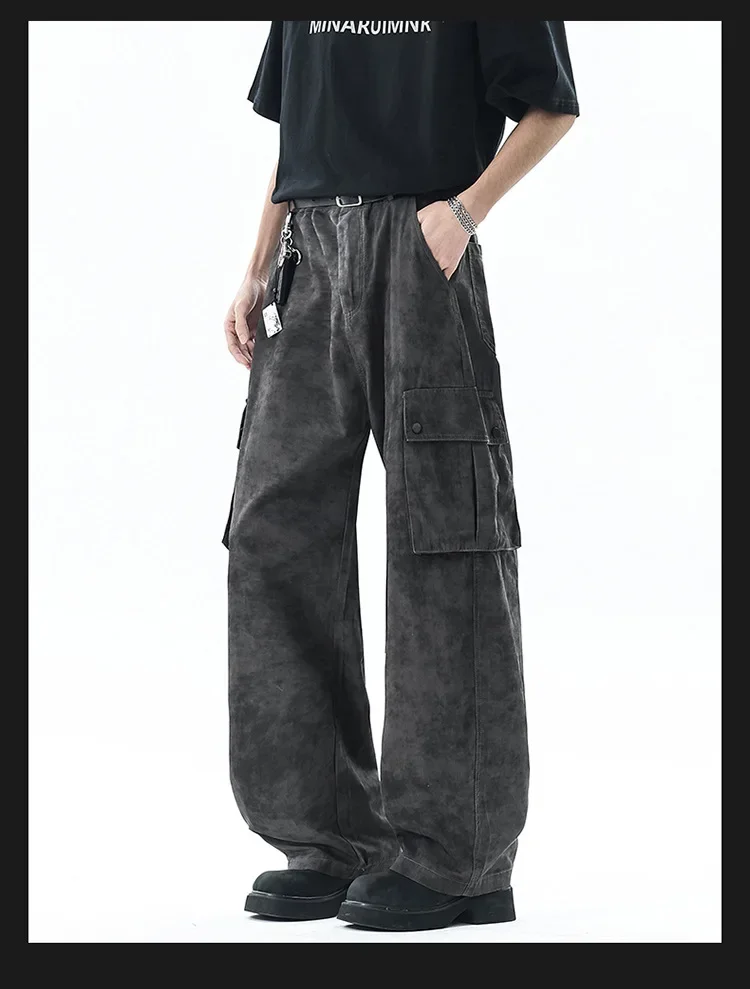 Men's White Baggy Jeans Dirty Printed Grunge Y2K Loose Straight Denim Pants Harajuku Oversized Streetwear Jeans Trousers Male