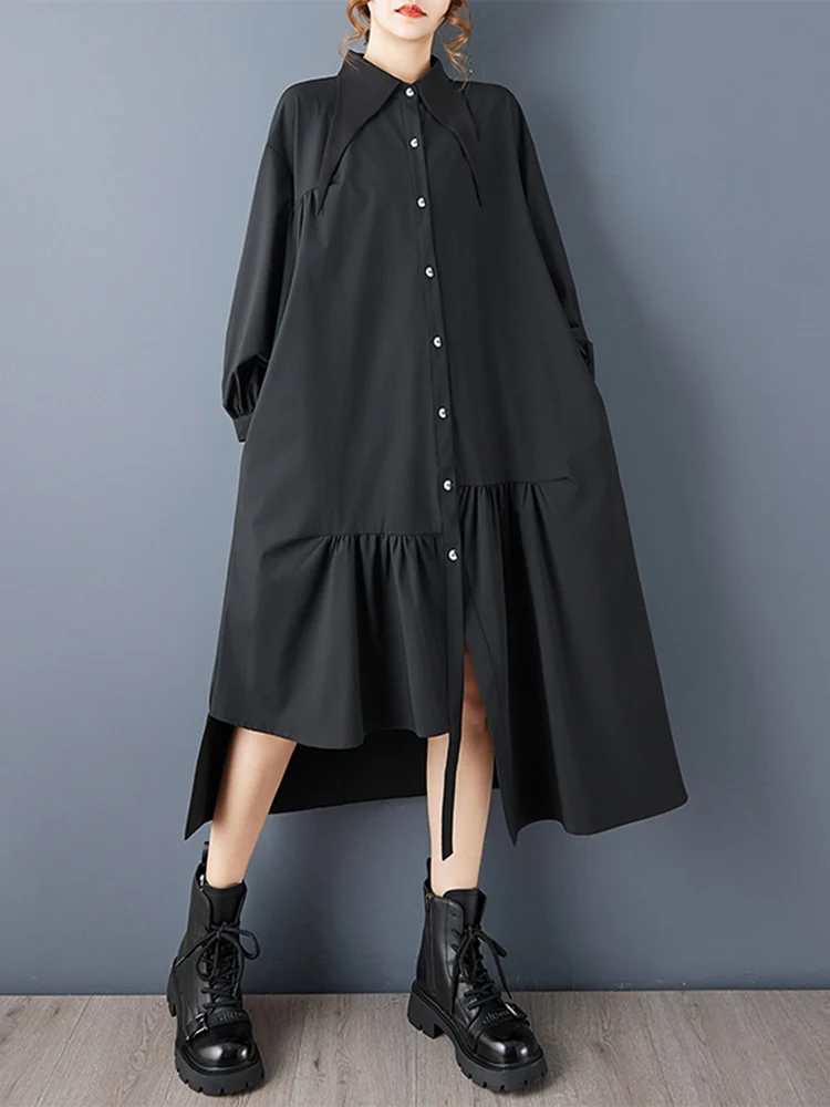 Vestidos Vintage de gran tamaño con retales irregulares para mujer, vestido camisero informal holgado de manga larga, ropa elegante para primavera y otoño 2025