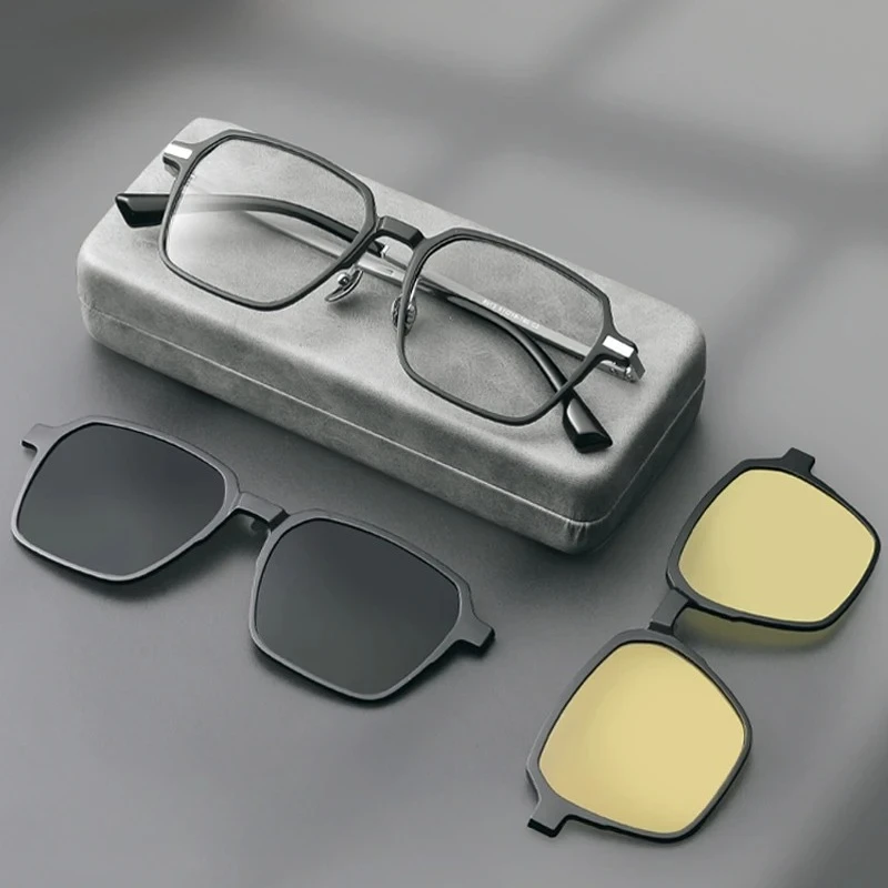 CLLOIO 3 In 1 Magnet Clip On Prescription Glasses Men Women Anti Blue Ray Progressive Polarized Sunglasses Photochromic Glasses