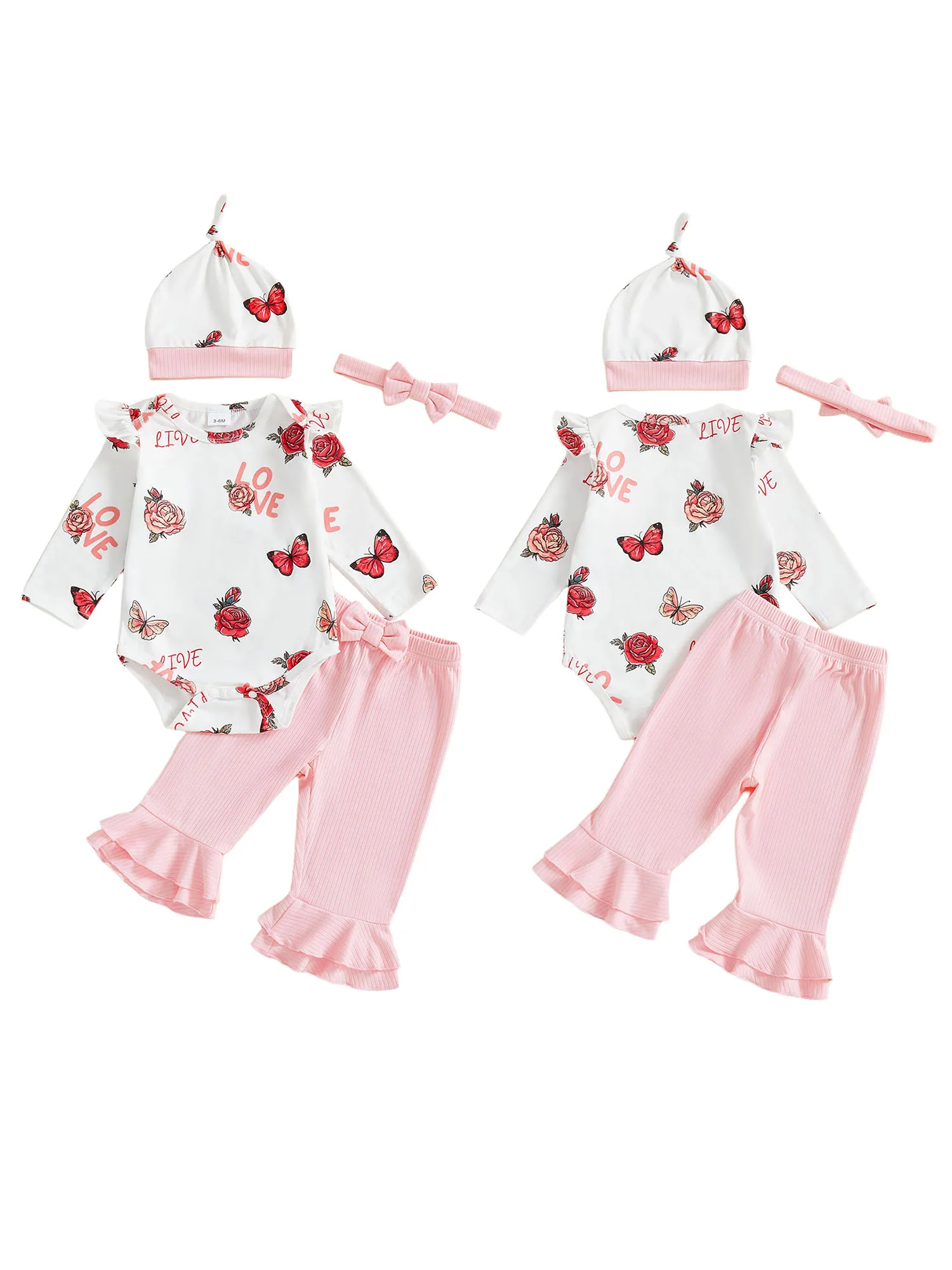 طفل فتاة عيد الحب الزي القلب طباعة طويلة الأكمام رومبير مضيئة السراويل عقال 3 قطع مجموعة الحب موضوع الملابس #3