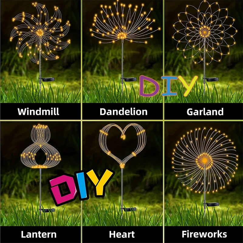 Solar LED Firework Fairy Lights Lawn Pathway Solar Lamp Outdoor Garden Landscape Holiday Christmas Lights Home Party Park Decor