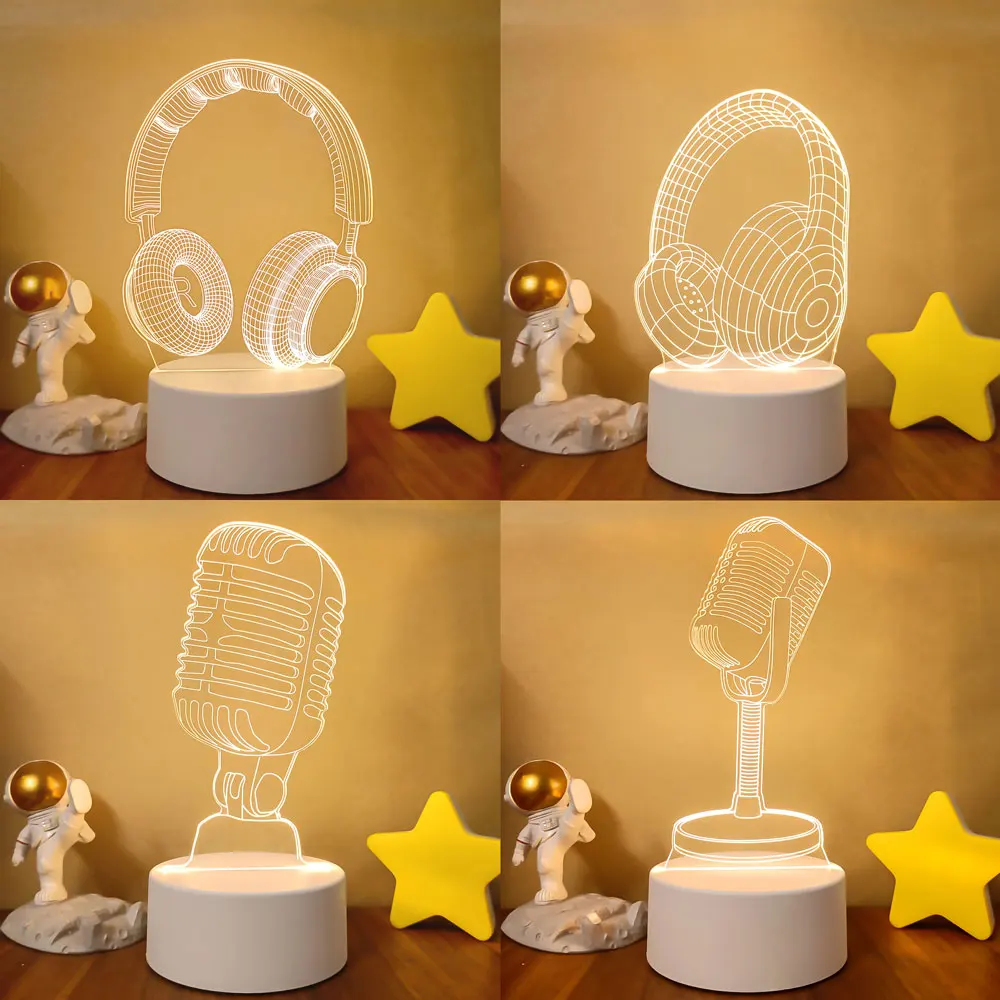 New 3d Illusion Baby Night Light Musical Note Hologram Nightlight for Home Decoration Usb Lamp Musical Souven warm white lights