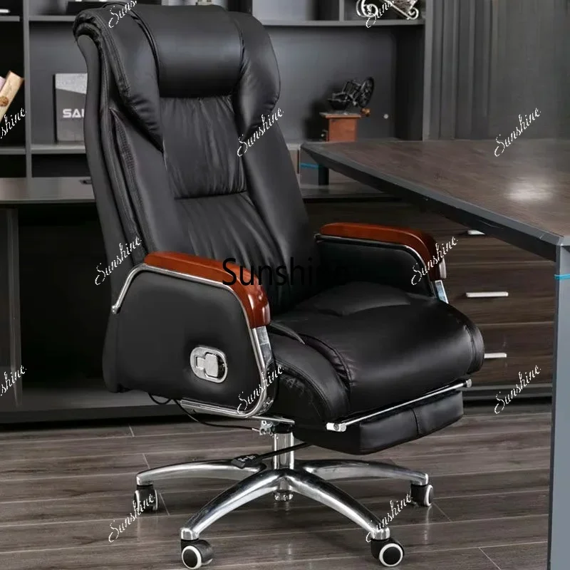Leather boss chair office seat computer chair home reclining office chair comfortable sedentary rotating businessT*