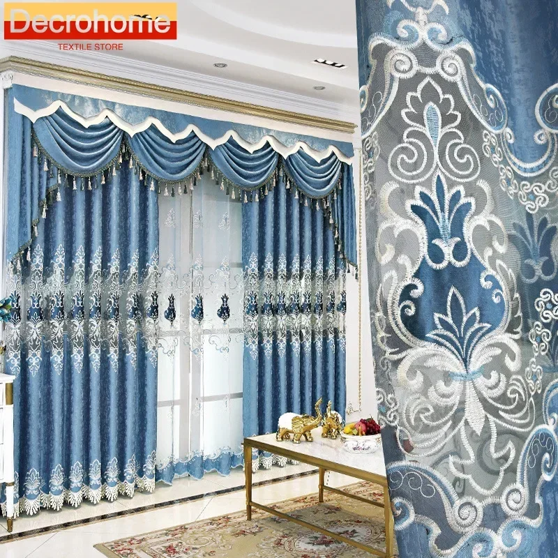 

European Style Embroidery Luxury Curtains Living Room Bedroom Valance Tulle for Window Blackout High Quality Curtains Customize