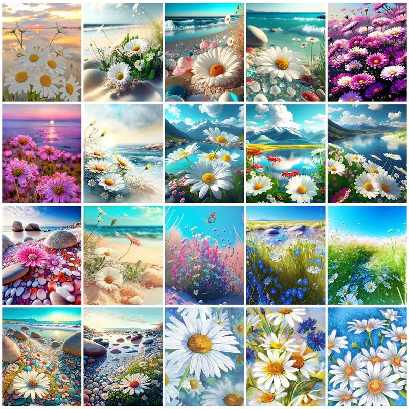 

SDOYUNO Painting By Number Adults Flowers Daisy Bright Modern Markers By Numbers Canvas Wall Art Room Decor