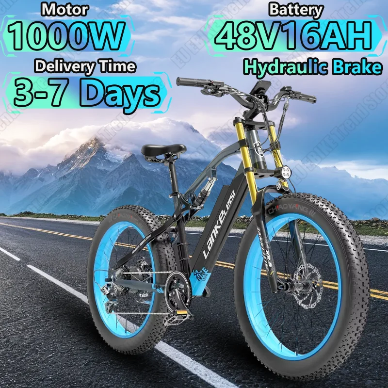 Electric Bicycle Lankeleisi RV700 1000W 48V16AH Adult Electric Bike Hydraulic Brake 26*4.0 Inch Fat Tire Mountain Off-Road Ebike